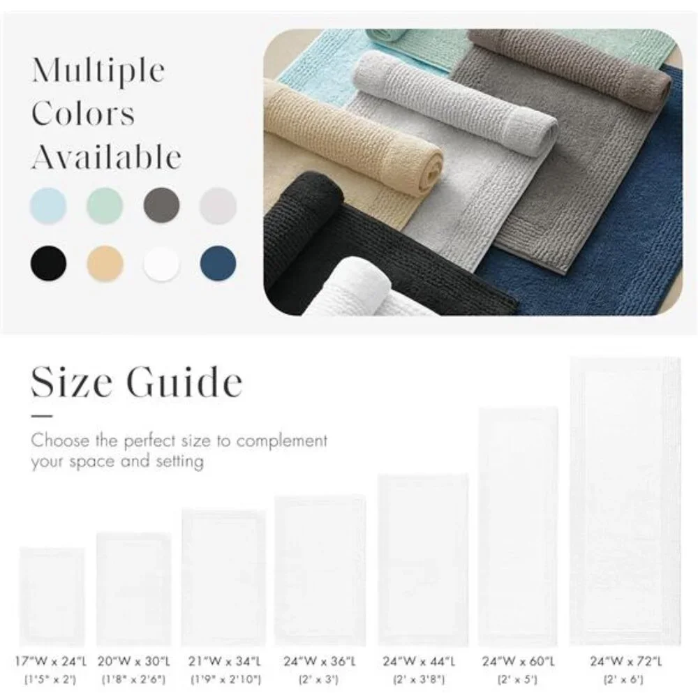 Cotton Tufted Bath Rug Plush Absorbent Quick Dry Reversible White